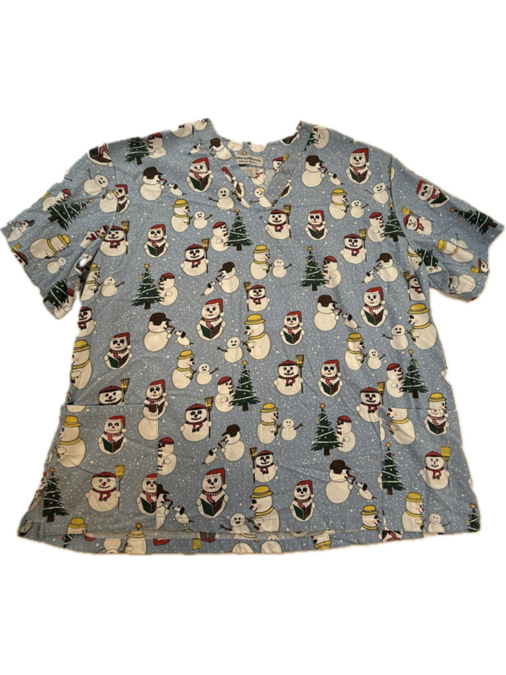 Natural Uniforms Snowman Christmas Holiday Scrub Top 3X Winter Short Sleeve